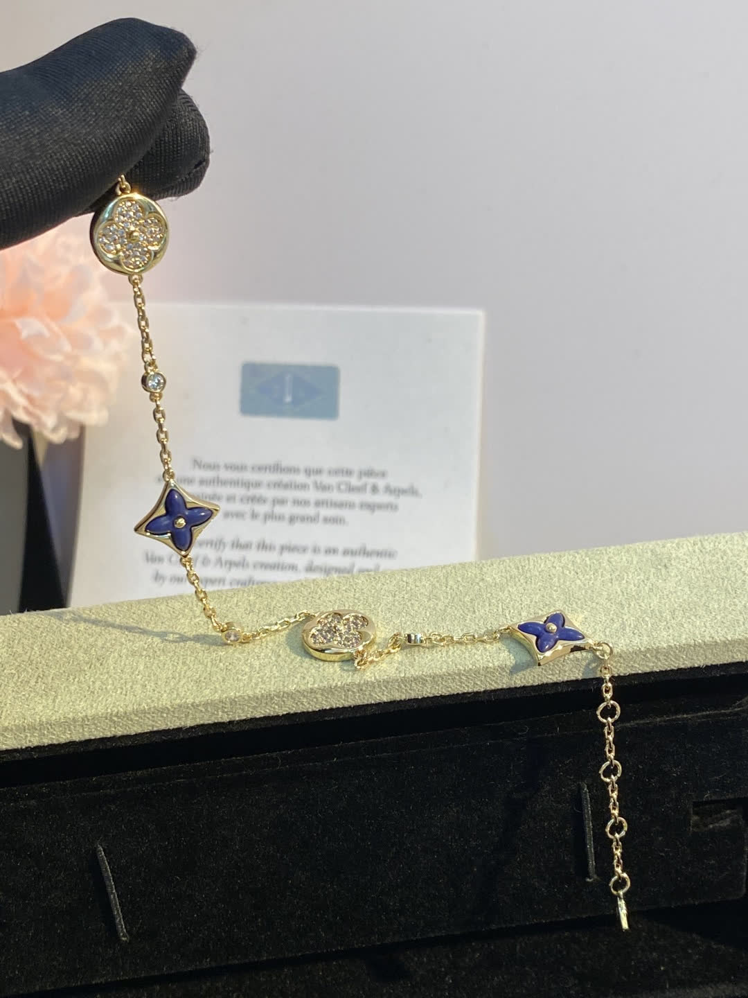 Louis Vuitton Silver Bracelet with Blue Enamel and Diamonds